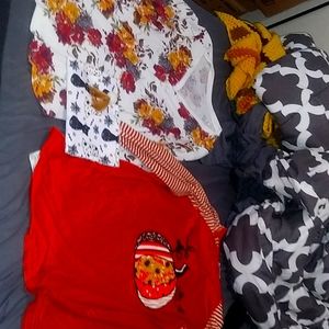 Halloween/fall long sleeve plus size shirts and makeup bag.